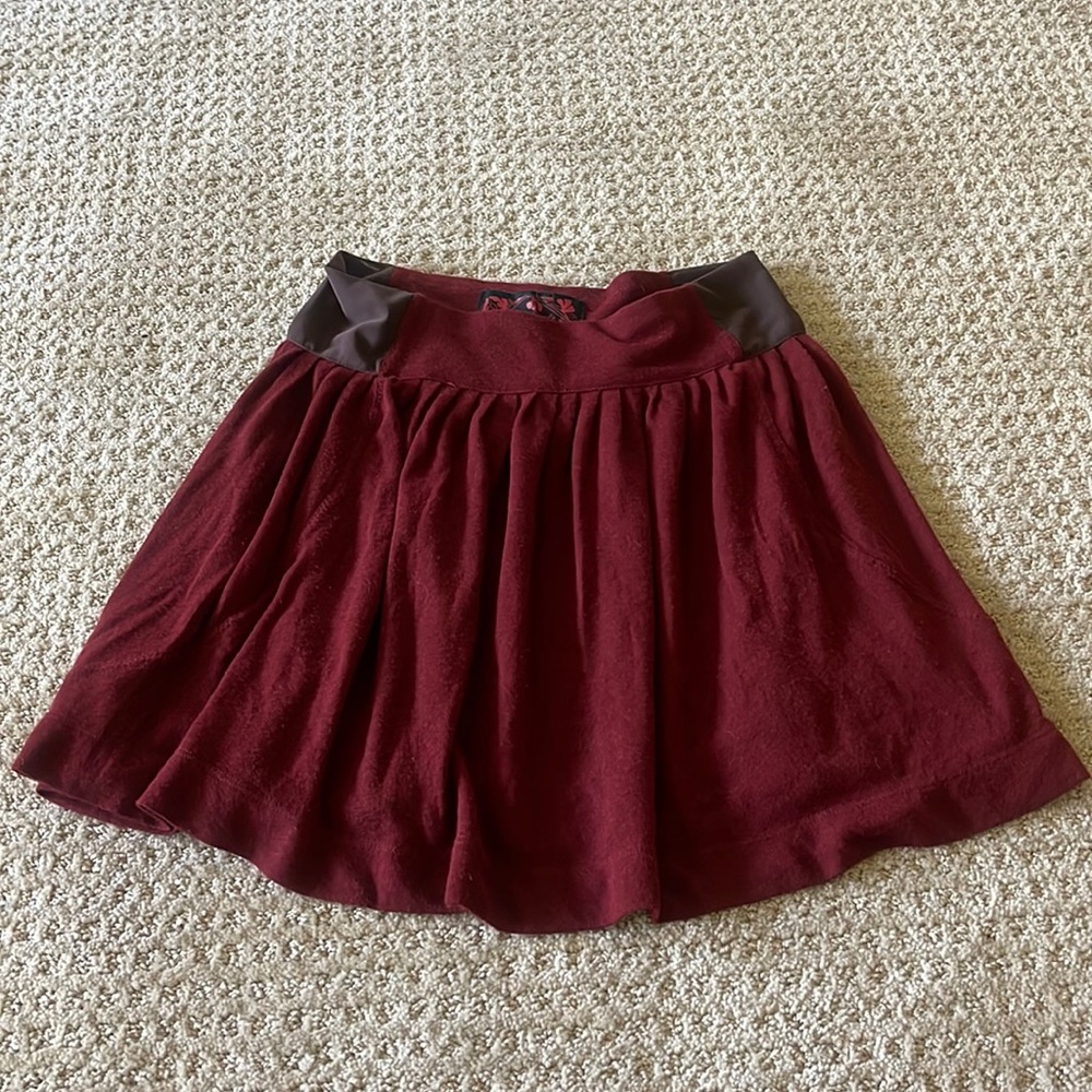 Free people burgundy red fall mini skirt with mesh side panels